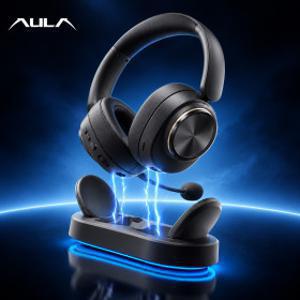 AULA 독거미 G7 Pro V2 게이밍 무선 헤드셋 3모드 블루투스 AI 헤드폰 노이즈캔슬링 충전독포함 2000mah