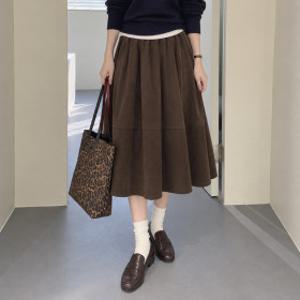 코모 데일리 플레어 밴딩 코듀로이 골덴 미디 스커트 가을 겨울