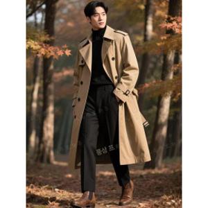 채움다 남성 비즈니스 롱 트렌치코트 봄 가을 더블버튼 캐주얼 자켓