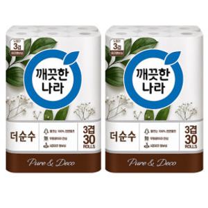 깨끗한나라 더 순수 엠보싱 3겹 25m 30롤x2팩 총60롤 천연펄프 화장지