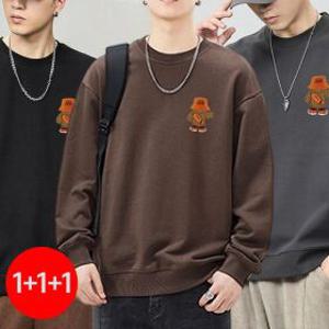 1+1+1(3장세트)스타일아유 남성 맨투맨 캐주얼 오버핏 면 백프린트 NY 레터링 긴팔 티셔츠 TS3003