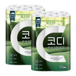 코디 순수 3겹 데코 화장지 30M 30롤 2개