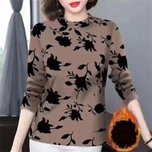 여성 가을 겨울 긴팔 티셔츠 따뜻한 프린트 패턴 엄마 체형커버 두꺼운 편안한 소재