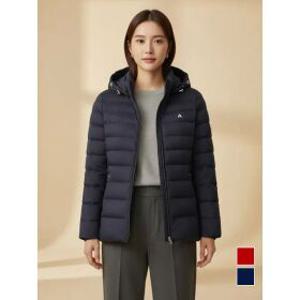 네이비 레드 여성 후드 퀼팅 포인트 덕다운 점퍼_P440261386
