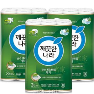 깨끗한나라 순수 프리미엄 명가 30m 3겹 30롤 3팩  광폭107mm 100%천연펄프
