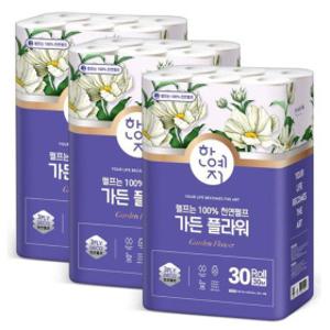 한예지 가든 플라워 천연펄프 화장지 3겹 30m 30롤 - 3개 (90롤)