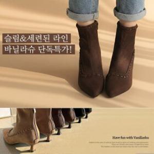바닐라슈 바나스 스웨이드 스티치 탄력창 코팅굽 앵클부츠(5cm)
