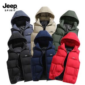 지프 JEEP SPIRIT 남녀공용 후드 패딩조끼 아웃도어 패딩조끼 모자 후드 탈부착