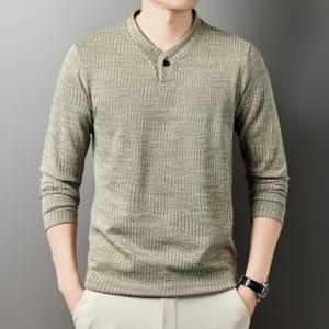 남성 가을 헨리넥 긴팔 티셔츠 V넥 원버튼 골지 데일리 출근룩 이너웨어