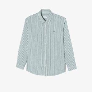 라코스테 LACOSTE 남성 린넨 혼방 스트라이프 셔츠 그린 CH838E-56G_132 LE1221425113