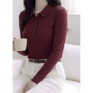 타미힐피거 여성 26SS 골지 카라 긴팔 티셔츠