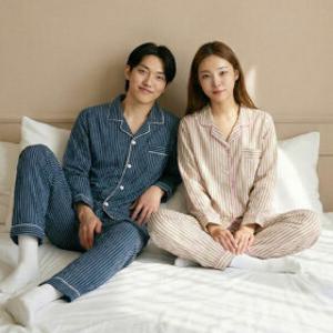 스트라이프 잠옷세트 남성 여성 카라 잠옷 커플 파자마 홈웨어 상하의 세트
