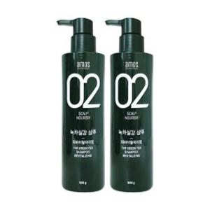 amos 아모스 녹차실감 샴푸 500g 2개 리바이탈 라이징 두피 모발 케어