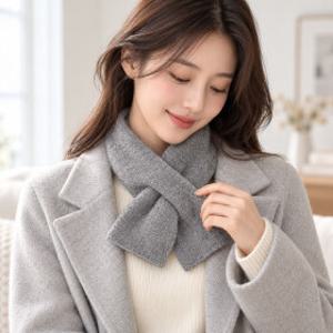 1+1 WOOLYN 울린 클래식 투톤 니트 미니 목도리 울 아크릴 혼방 여성 겨울 숏 머플러 고리형 쁘띠 스카프