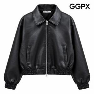 (GGPX)샌드 카라 밴딩 페이크 레더 점퍼 (GQAJP005F)