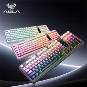 AULA K98 독거미 저소음 게이밍 키보드 3모드 무선 블루투스 LED 디스플레이 다기능 노브 5000mAh