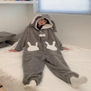 토끼 동물 잠옷 올인원 캐릭터 극세사 수면잠옷 겨울 빅사이즈 홈웨어(S-XXXL)