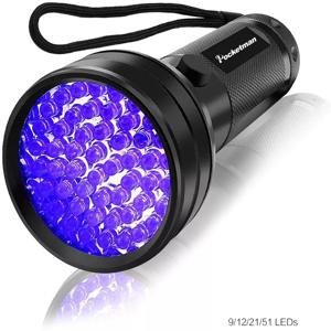고품질 블랙 라이트 UV 라이트, 51LED 21LED 12LED UV 라이트, 395-400nm LED UV 손전등, 토치 라이트 램프, 안전 UV 감지