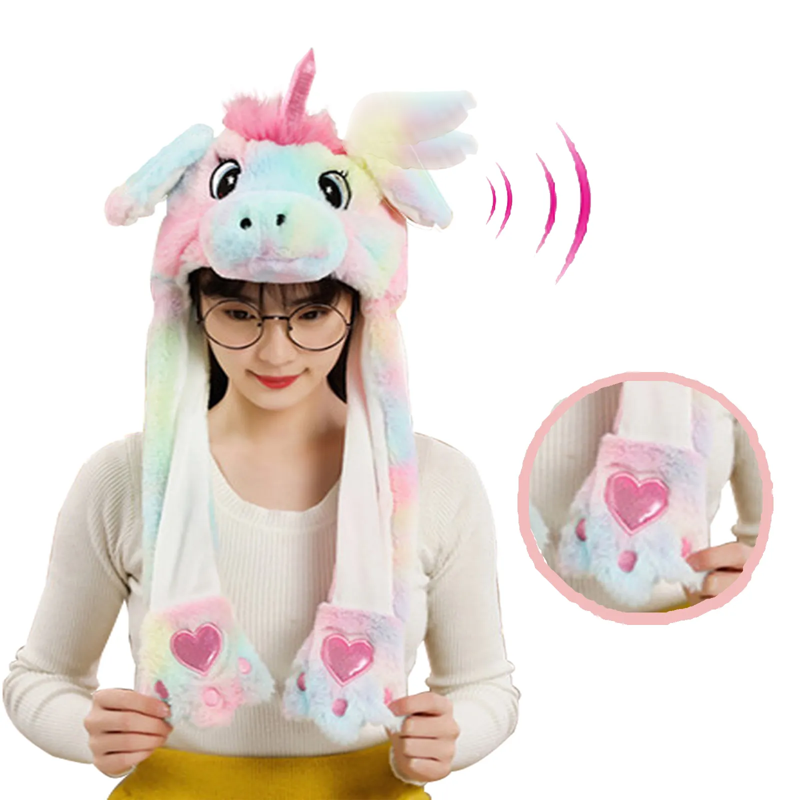 유니콘 동물 귀 모자 봉제 토끼 귀 움직이는 점프 업 장난감 드레스 업 재미있는 코스프레 파티, 성인용 크리스마스 선물