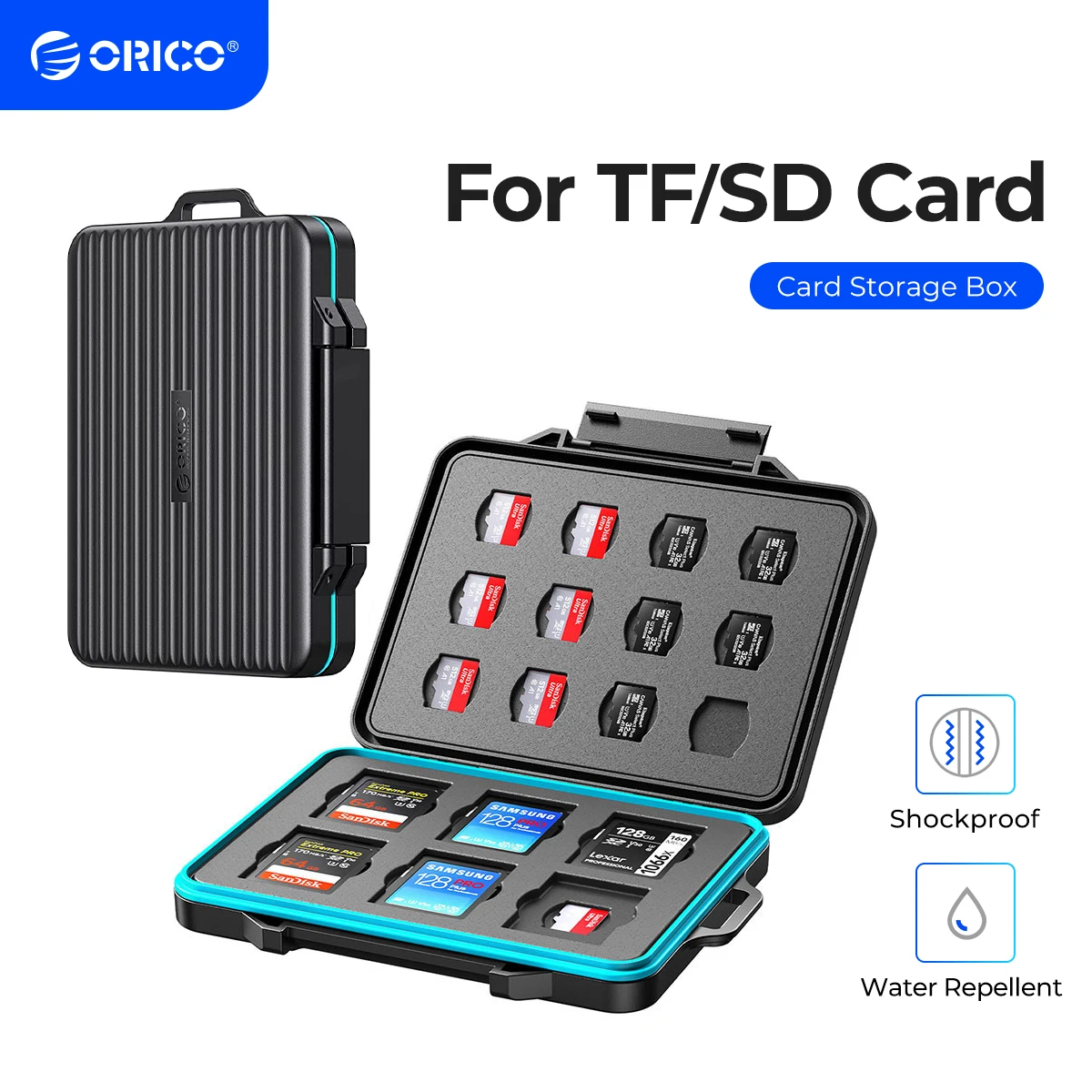 ORICO 방수 메모리 SD 카드 케이스, 컴퓨터 카메라 카드 보관 정리함, 정전기 방지, TF 카드, 12 슬롯