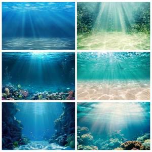 수중 세계 해저 배경 바다 물고기 산호 푸른 물 햇빛 수족관 장식 생일 사진