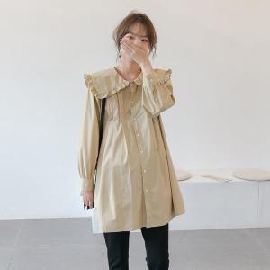 임산부 가을 옷 세트 외출  단색  인형 칼라 셔츠 봄  배 덮개