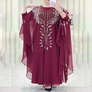 시폰 부부 이슬람 패션 아바야, 두바이 터키 맥시 드레스, 무술만 앙상블, 카프탄 마로카인 이슬람 의류, 2 개 세트