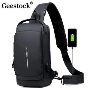 Geestock 도난 방지 크로스 바디 백 남성용 숄더백, 여행 메신저, 가슴 슬링 팩, USB 가슴 가방, 남성용 숄더백