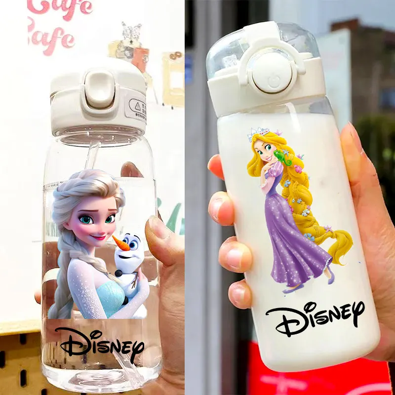 빨대 디즈니 공주 어린이 휴대용 플라스틱 물컵, 냉동 투명 대용량 스포츠 물병, 600 ml, 400ml