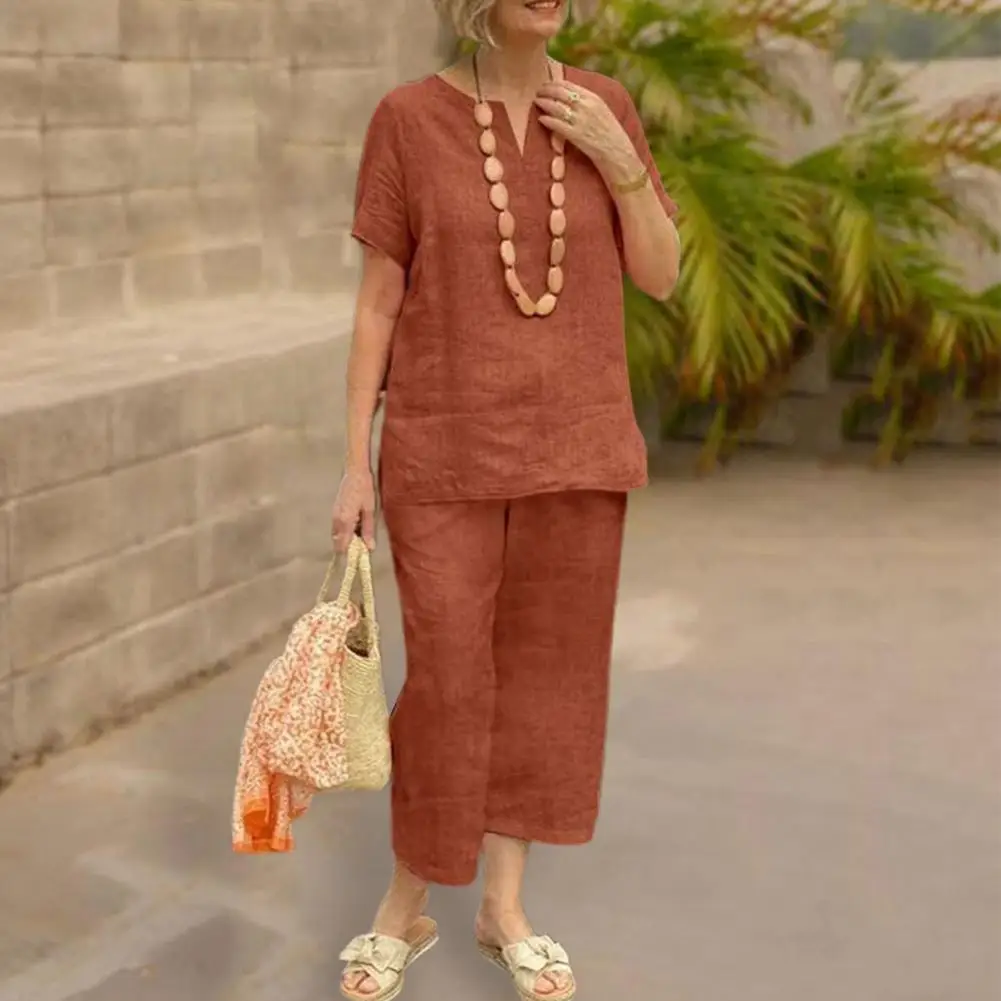 여성용 코튼 린넨 여름 세트 캐주얼 루즈핏 와이드 레그 팬츠, 단색 세련된 숙녀 세트 여름 공급, 2 개/세트