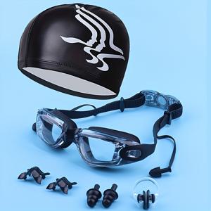 1set 수영용품, 전문 수영 고글 안개 방지 UV 수영 모자 실리콘 수영 안경 케이스 코 이어플러그