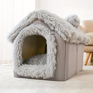 겨울을 위한 포근한 애완동물 집, 따뜻한 분리 가능한 고양이 집, 사계절 사용 가능한 반투명한 애완동물 침대 소프트한 고양이 케넬
