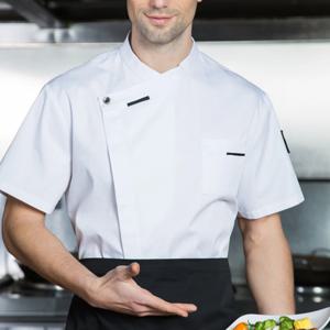 여성 남성 반팔 상의, 레스토랑 앞치마, 통기성 셔츠, 캐주얼 요리사 더블 브레스트 유니폼