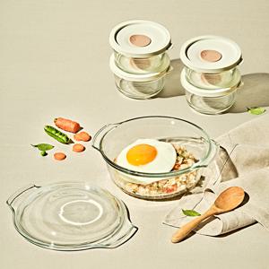 글라스락 렌지쿡 코지밀크 볶음밥덮밥용 유리캡 & 햇밥용기 원형 4조 세트