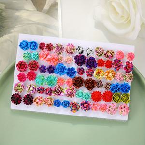 36 쌍의 다채로운 수지 장미 스터드 귀걸이, 혼합 색상 꽃 귀걸이, 생일 선물