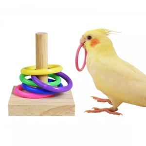 새 훈련 장난감 세트 나무 블록 퍼즐 장난감 앵무새, 다채로운 플라스틱 링, 지능 훈련, 씹는 장난감, 새 용품