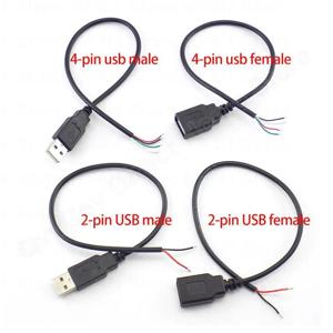 전원 공급 케이블 2 핀 USB 2.0 암 수 4 핀 와이어 잭 충전기, 충전 코드 연장 커넥터, DIY 5V 라인, 0.3m 1m 2m