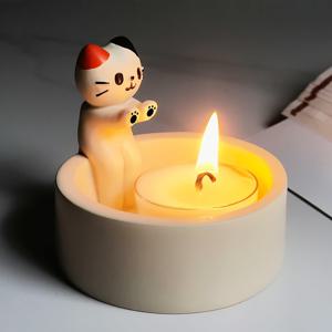 고양이를 사랑하는 사람들을 위한 귀여운 향초 홀더, 손으로 발을 따뜻하게 하는 손으로 만든 다채로운 만화 고양이 촛대, 귀여운 홈 데코 선물