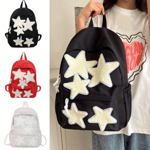 카와이 스타 장식 백팩, 귀여운 프레피 캔버스 학교 가방, 여성용 일상 노트북 가방 & 배낭