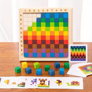 나무로 된 초기 교육 인지 학습 보조 도구, 무지개 색상 큐브 조립 블록, 계산 블록, 교육 장난감, 직소 퍼즐 보드, 조립 블록 쌓기 및 정렬 인지 장난감