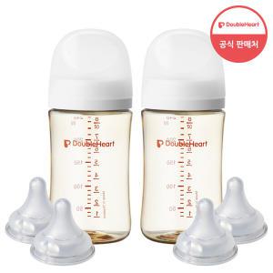 [더블하트] 3세대 240ml 베이직 트윈팩(젖병2개) + 젖꼭지 4개