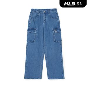 [MLB] 여성 베이직 스몰로고 카고 와이드 데님팬츠 NY (Indigo)