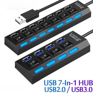 USB 허브 USB 스위치 허브 2.0 어댑터, 고속 멀티 7 포트, USB 온 오프, 컴퓨터 노트북용 휴대용 분배기