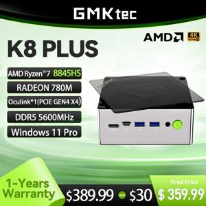 GMKtec 게이밍 미니 PC, K8 플러스, AMD R7 8845HS, 8 코어, 16 스레드, 32GB, DDR5, 1TB SSD, 미니 컴퓨터 PC, Win11 Pro 게이밍 PC