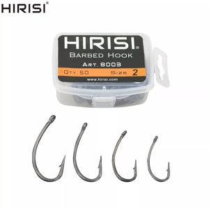 Hirisi 50pcs 코팅 높은 탄소 스테인리스 가시 잉어 낚시 후크 팩 소매 원래 상자 8003