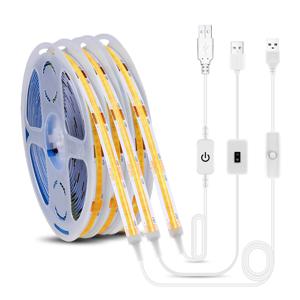 슈퍼 브라이트 USB COB LED 스트립 라이트, 핸드 스캔, 조도 조절 터치 센서 스위치, 푸시 스위치, 320LED/m, DC 5V, 1m, 2m, 3m, 4m, 5m