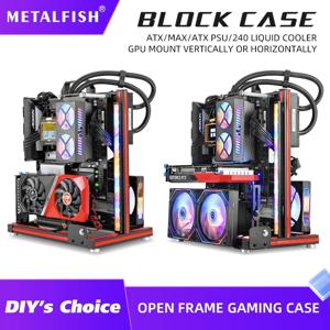 METALFISH 블록 케이스 알루미늄 오픈 프레임 케이스, 지지대 ATX/M-ATX 메인보드 GPU 마운트, 수평 240 액체 쿨러 게임 캐비닛