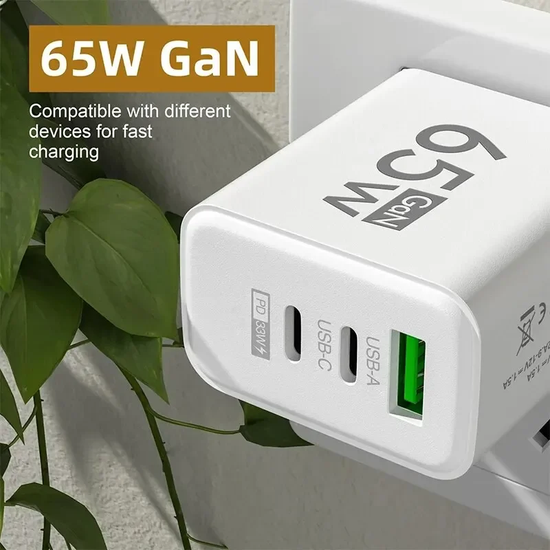 고속 충전 GaN USB 충전기, 여행용 충전기 3.0, 아이폰 15, 삼성, 샤오미, 휴대폰 어댑터, EU, 미국 플러그, 65W