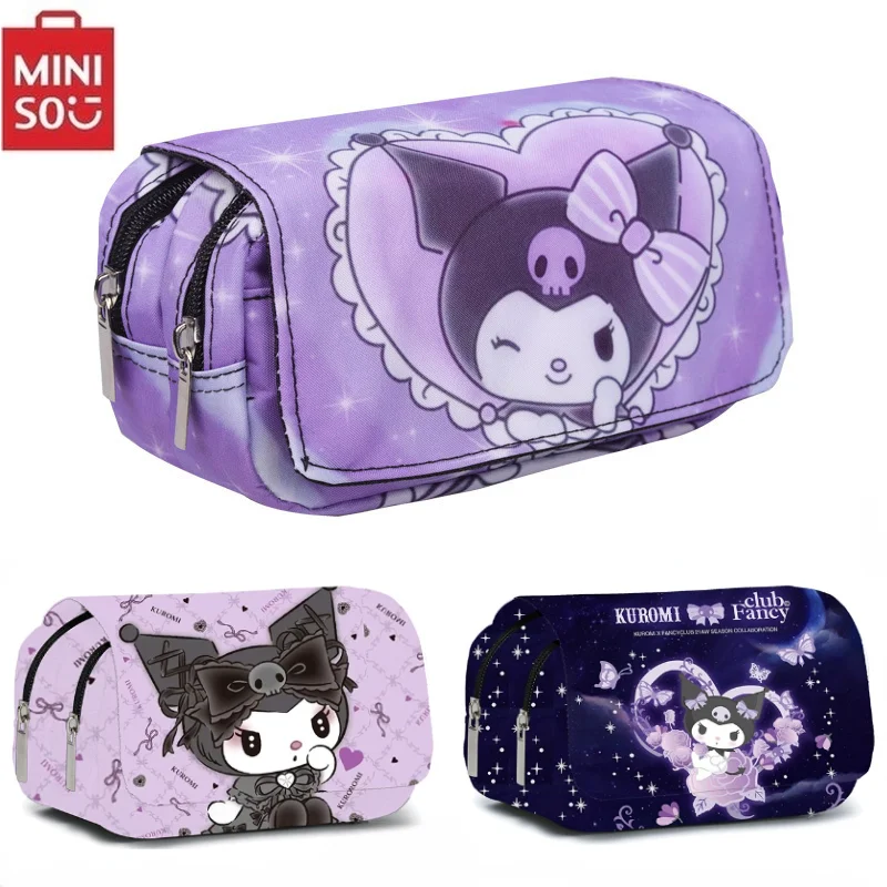 MINISO 쿠로미 학생용 책가방, 카와이 더블 레이어 연필 가방, 대용량 캐주얼 배낭 만화 인쇄 펜 가방