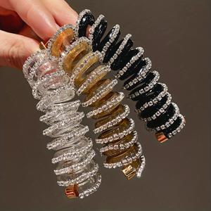 TEMU ラインストーン スパイラル ヘアタイ セット - スイート スタイル プラスチック ファッション ヘッドバンド カラフルなマッチング、ダメージのない伸縮性のあるポニーテールホルダー、ブレイドアクセサリー、ヘアバンドセット (フェザーなし)